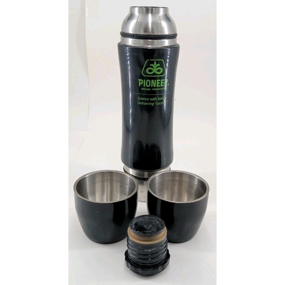 Pioneer Seed 24 oz. 2 Cup Thermos Vacuum Flask Black Stainless Farm Advertising